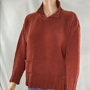 Margaret O’Leary Rust color pull over sweater front pocket Collar Loose Fit SZ S